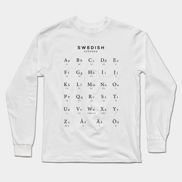 Swedish Alphabet Chart, Sweden Language Chart, White Long Sleeve T-Shirt by typelab